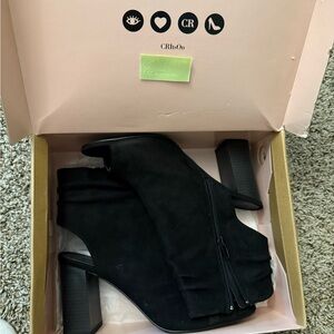 Charlotte Russe Black Heeled Boots Suede Ankle-Height